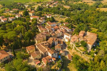 Drone photography of small tuscan rural town