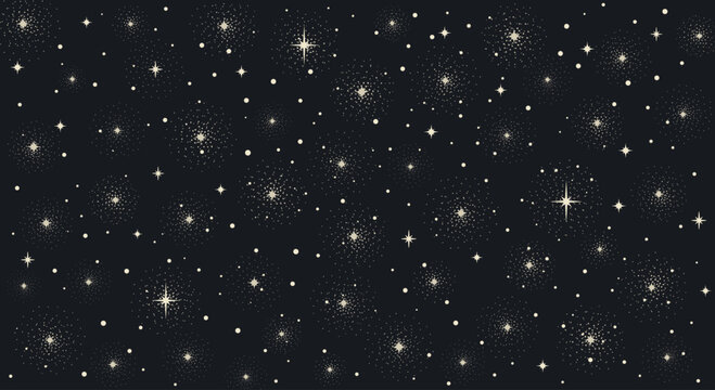 Background with stars, vector pattern night sky filled with lots of stars. Boho star universe background.