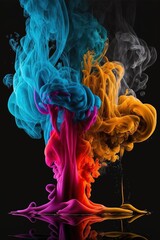 Colourful smoke on black background, created using generative ai technology