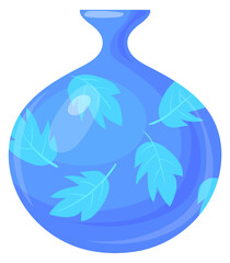 Blue round vase. Home decoration. Clay pottery