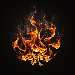 Detailed fire flames and smoke on black background, created using generative ai technology