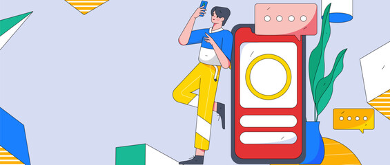 Virtual characters social communication concept business flat vector hand drawn illustration
