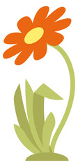 Red flower icon. Cute blooming daisy growing
