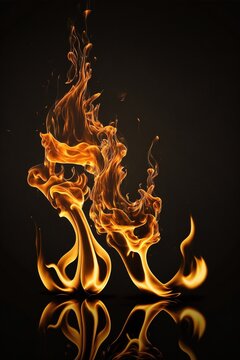 Detailed fire flames on black background, created using generative ai technology