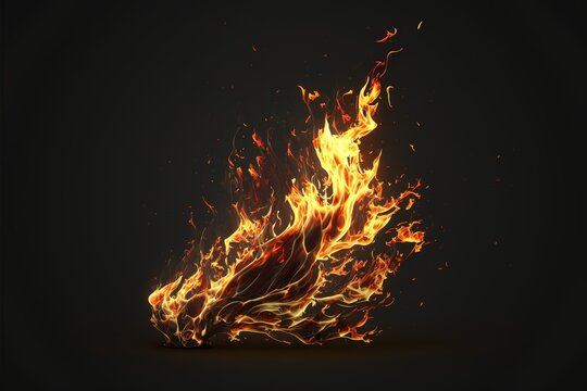 Detailed fire flames and smoke on black background, created using generative ai technology