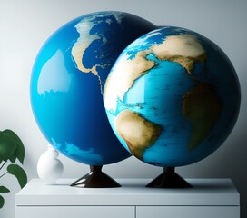 Earth Globe Standing on Furniture, Generative AI Illustration
