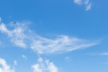 Clear blue color sky with white cloud background