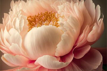  a large pink flower with yellow stamens on a brown background with a white center and yellow stamens on the center of the flower.  generative ai