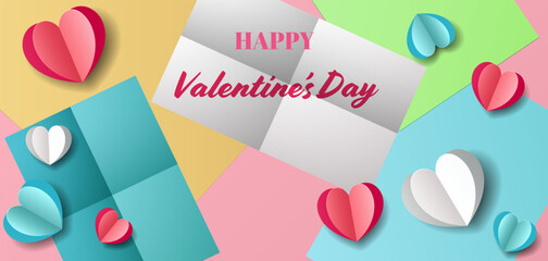 Heart shape with paper element style on colorful paper background. for valentine's day concept. Love symbol for celebration, anniversary, or greeting card artwork.