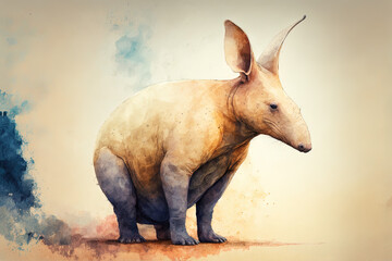 Digital watercolor painting of a aardvark. 4k Wallpaper, background