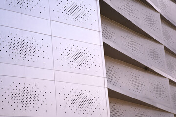 Silver gray color aluminum composite panels or cladding with perforated sheets on modern style of...