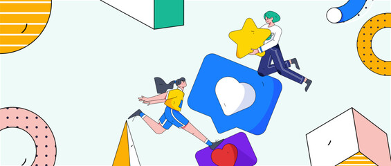 Virtual characters social communication concept business flat vector hand drawn illustration
