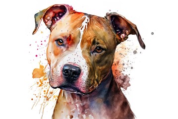Dog breed known as a pit bull terrier. cute as a puppy Spot-color illustration. breeds of dogs Generative AI - obrazy, fototapety, plakaty