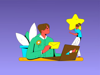 Virtual characters social communication concept business flat vector hand drawn illustration
