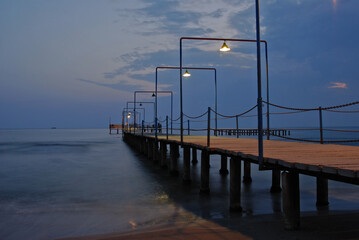 Pier and sea at night, Atakum, Samsun, Turkey