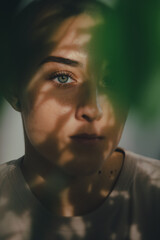 Portrait of unhappy pensive woman with cancer.