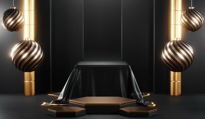 3D rendering of black podium background for black friday product on podium