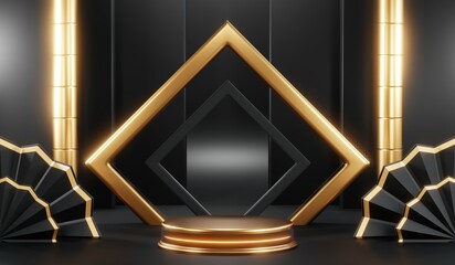 3D rendering of black podium background for black friday product on podium
