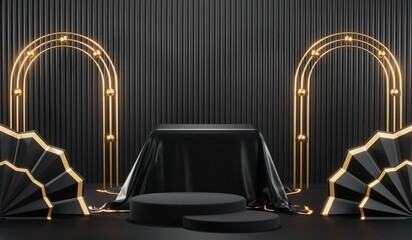 3D rendering of black podium background for black friday product on podium