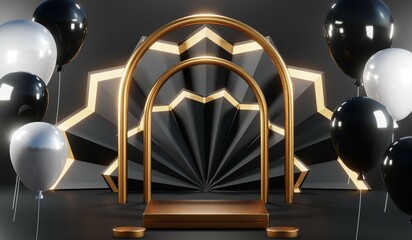 Fototapeta na wymiar 3D rendering of black podium background for black friday product on podium