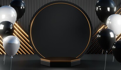 3D rendering of black podium background for black friday product on podium
