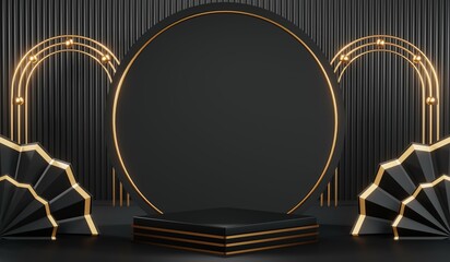 3D rendering of black podium background for black friday product on podium