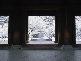 京都　南禅寺三門と積雪した境内