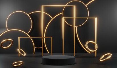 3D rendering of black podium background for black friday product on podium