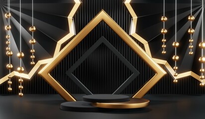 3D rendering of black podium background for black friday product on podium