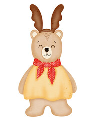 Watercolor cute bear cartoon character