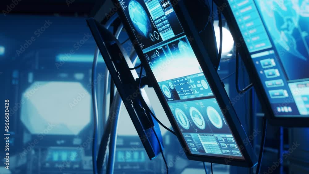 Fototapete futuristic spaceship control panel interface. spacecraft digital dashboard background with indicator