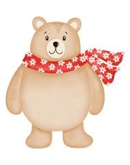 Watercolor cute bear cartoon character