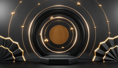 3D rendering of black podium background for black friday product on podium