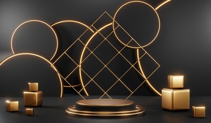 3D rendering of black podium background for black friday product on podium
