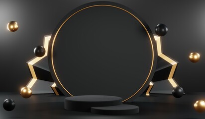 3D rendering of black podium background for black friday product on podium
