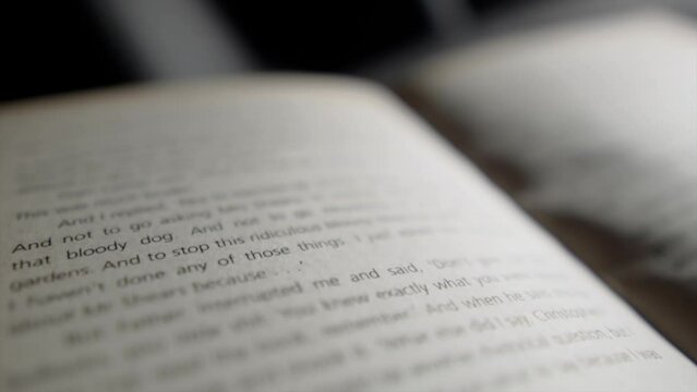 visual representation of attention  gradually diminishing as book page with the top of the page in focus, gradually becoming  blurry as camera moves down the page 