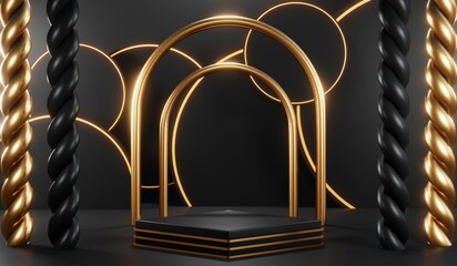 3D rendering of black podium background for black friday product on podium