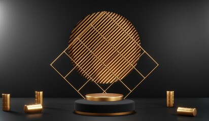 3D rendering of black podium background for black friday product on podium