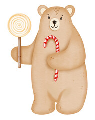 Naklejka premium Watercolor cute bear cartoon character