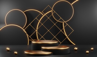 3D rendering of black podium background for black friday product on podium