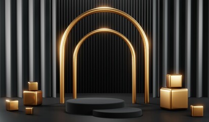 3D rendering of black podium background for black friday product on podium