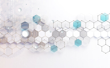 Tecnología abstracta y fondo digital de hexágonos de alta tecnología. ilustración 3d Formas geométricas en color blanco y azul. Fondo futurista para médicina y negocios.