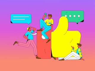 Virtual characters social communication concept business flat vector hand drawn illustration
