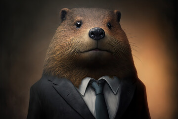 portrait of a beaver dressed in a business suit - obrazy, fototapety, plakaty