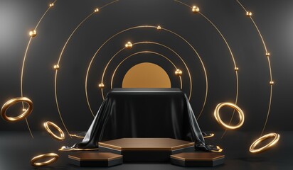 3D rendering of black podium background for black friday product on podium