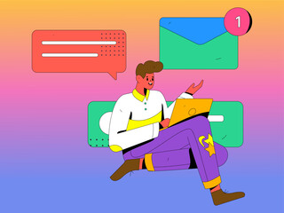 Virtual characters social communication concept business flat vector hand drawn illustration
