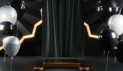 3D rendering of black podium background for black friday product on podium