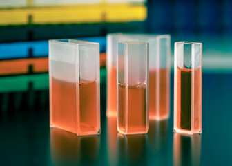 laboratory glass cuvettes for Spectrometric Spectrophotometer analysis of organic liquids