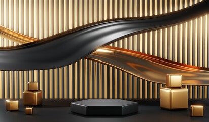 Fototapeta premium 3D rendering of black podium background for black friday product on podium