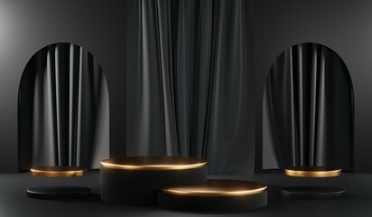 3D rendering of black podium background for black friday product on podium